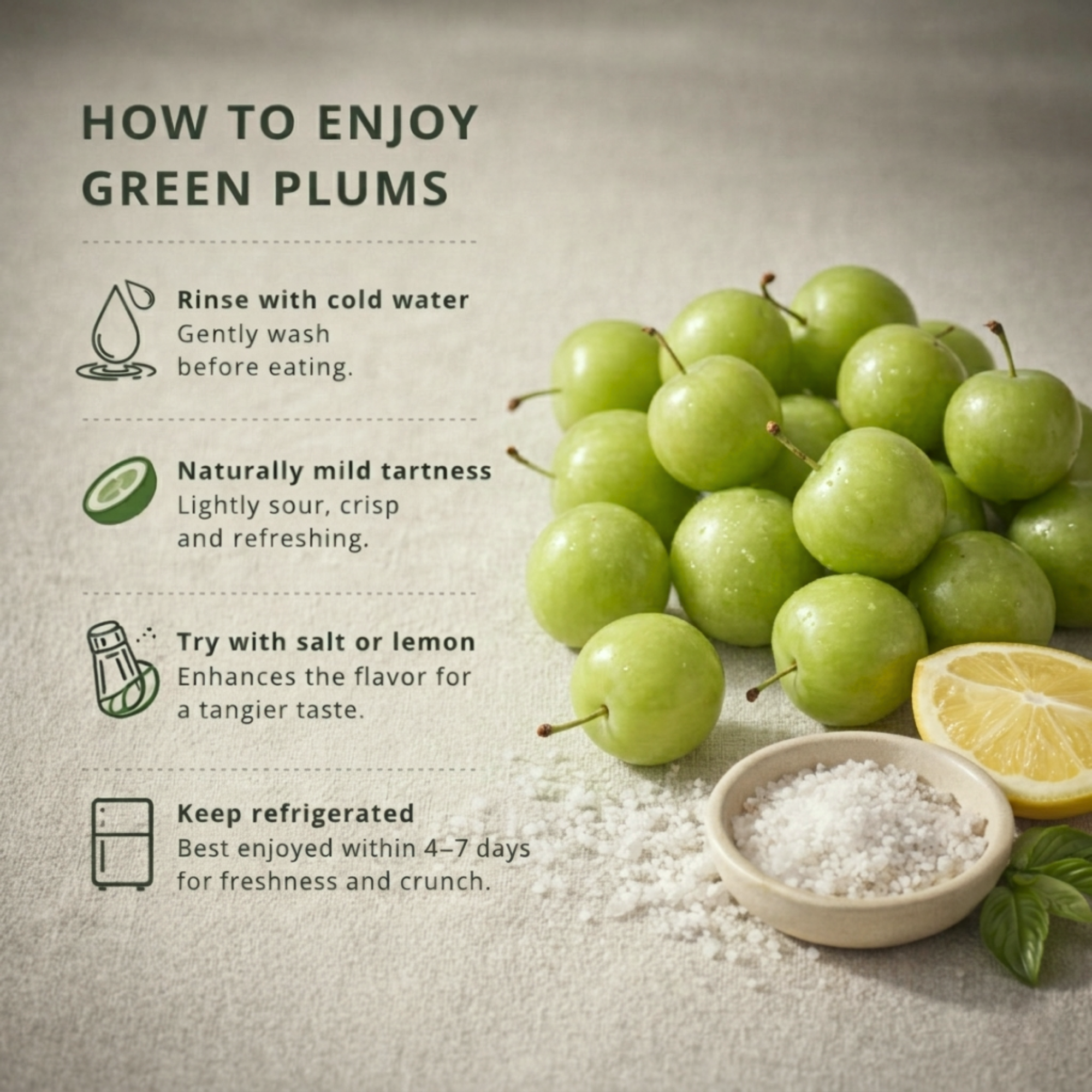 Fresh Green Sour Plum, Unripe Plums - Greengages, Yeşil Erik, Goje Sabz, Can Erik, Janerik