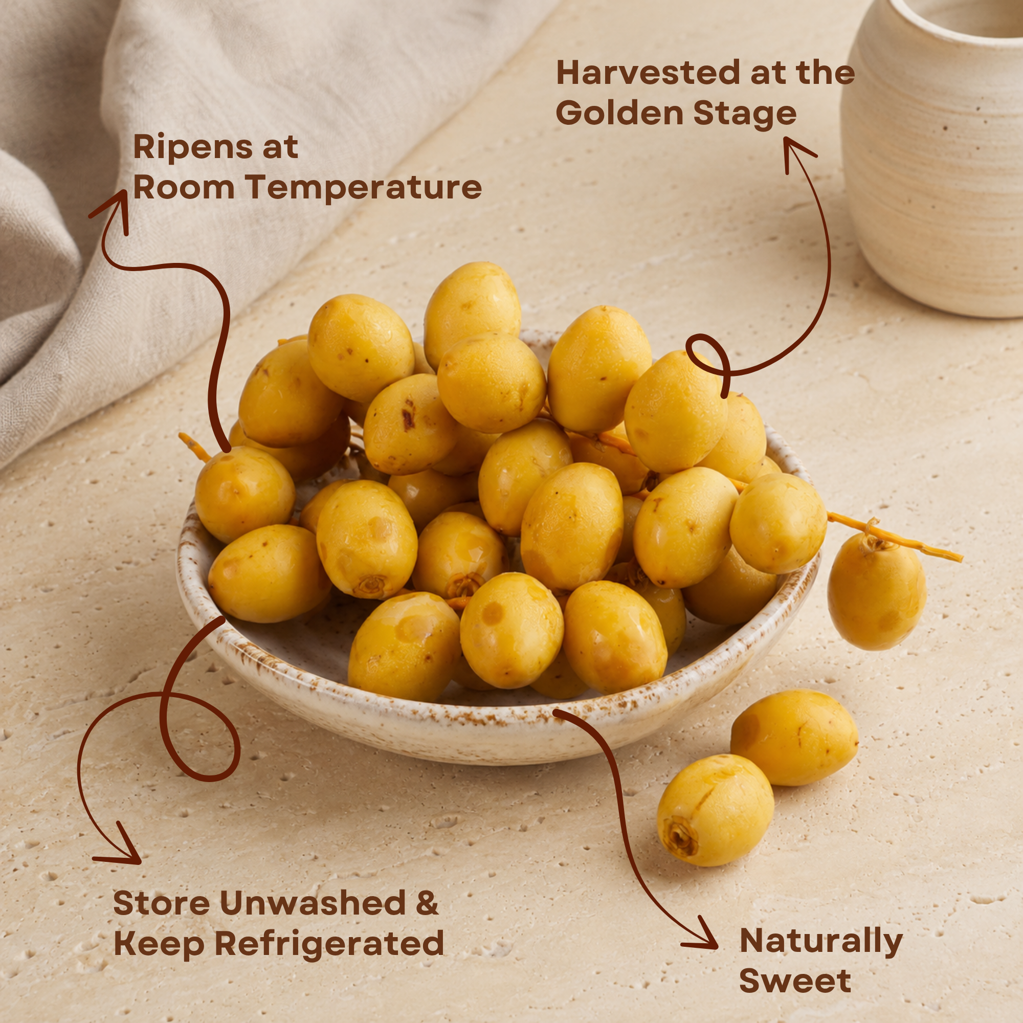 Premium Fresh Yellow Barhi Dates (Khalal Stage) – Barhee Dates (Rutab Barhi) | Seasonal Fresh Date Fruit