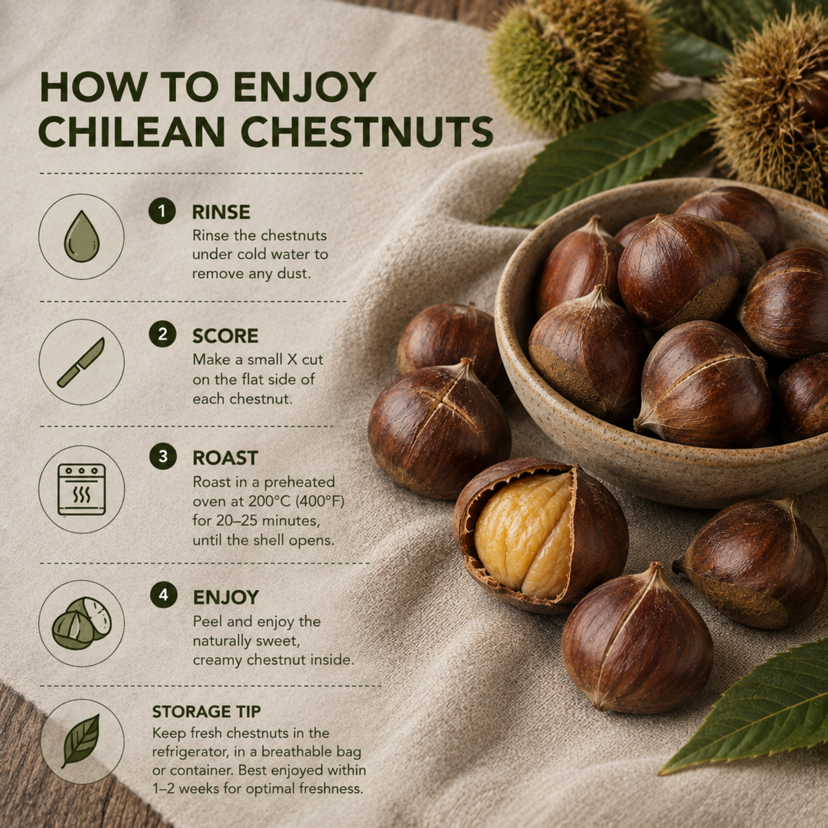 Fresh Chilean Raw Chestnuts in Shell