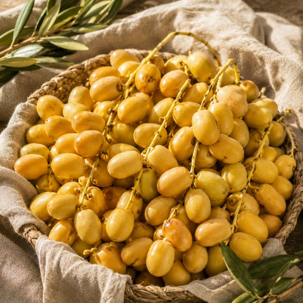 Premium Fresh Yellow Barhi Dates (Khalal Stage) – Barhee Dates (Rutab Barhi) | Seasonal Fresh Date Fruit