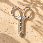 Top view of stainless steel nut cracker pliers with oval finger loops and three serrated openings